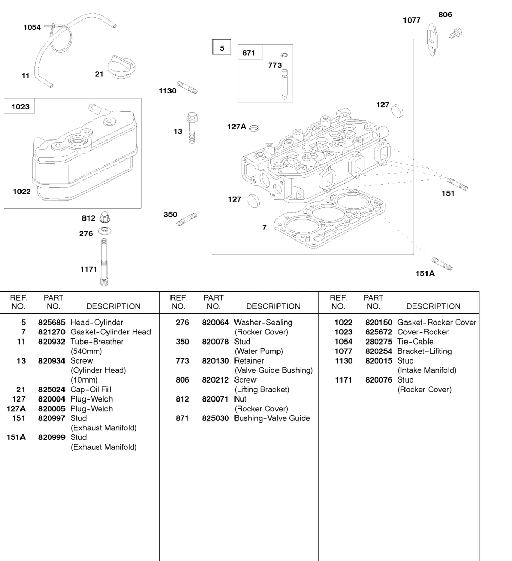 Cylinder Head, Rocker Cover Diagram and Parts List for 58A447-0234-XX  Briggs and Stratton Engine